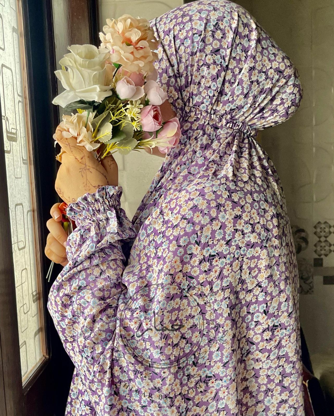 Printed Prayer Gown with Sleeves- Lavender