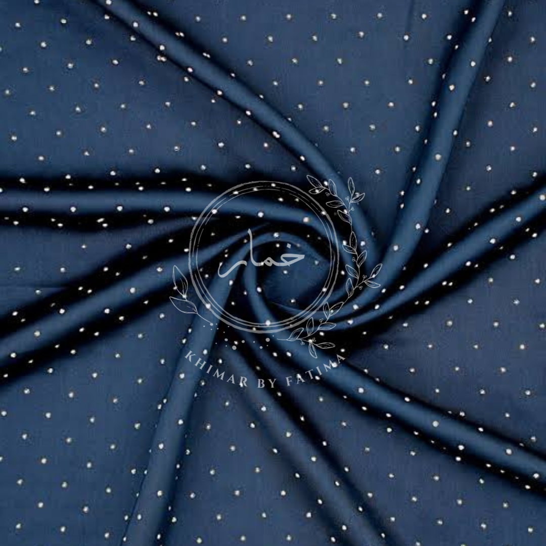 Embellished Silk Hijab - Navy Blue