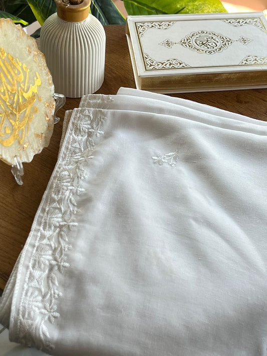 White Namaz Chadar - Embroidered