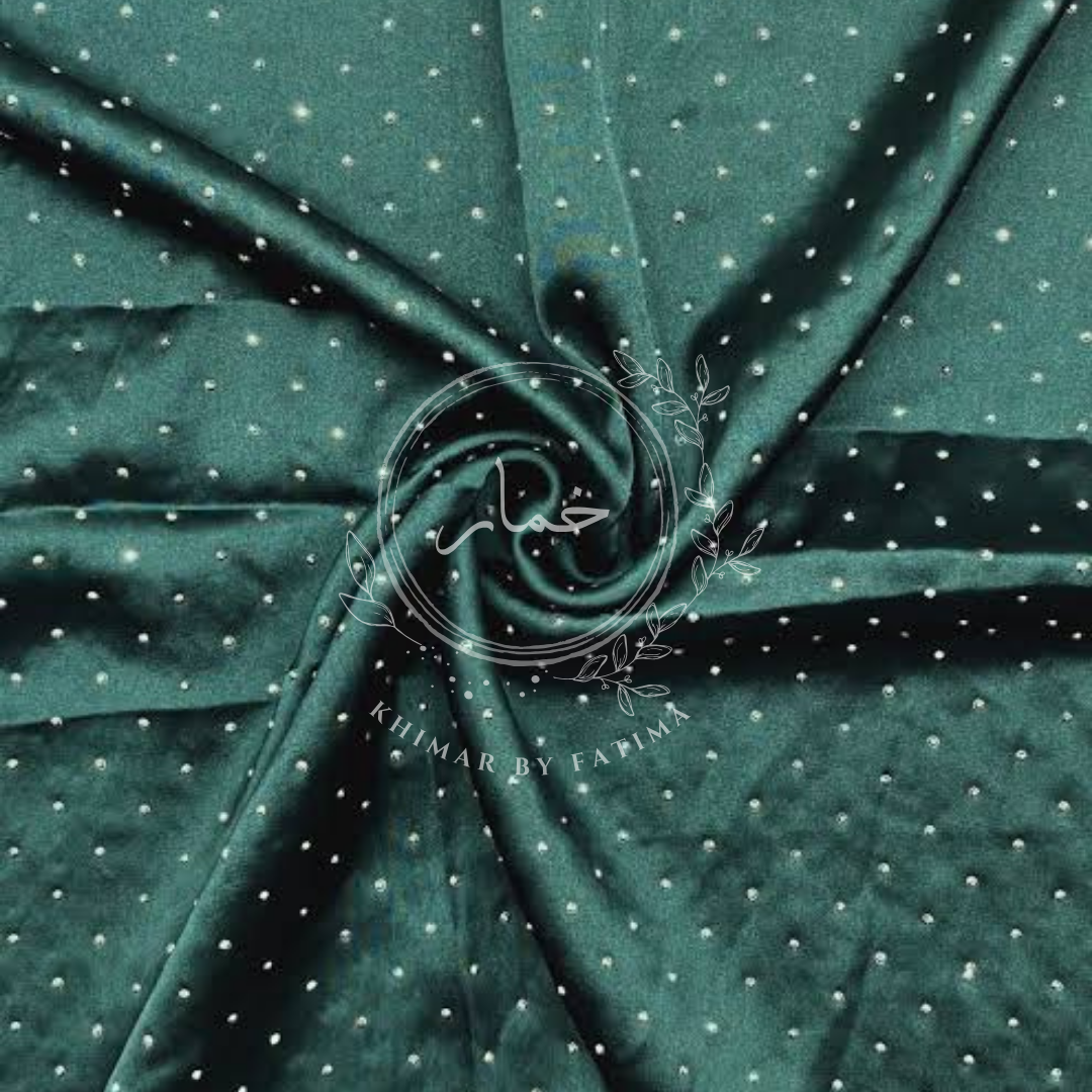 Embellished Silk Hijab - Emerald Green