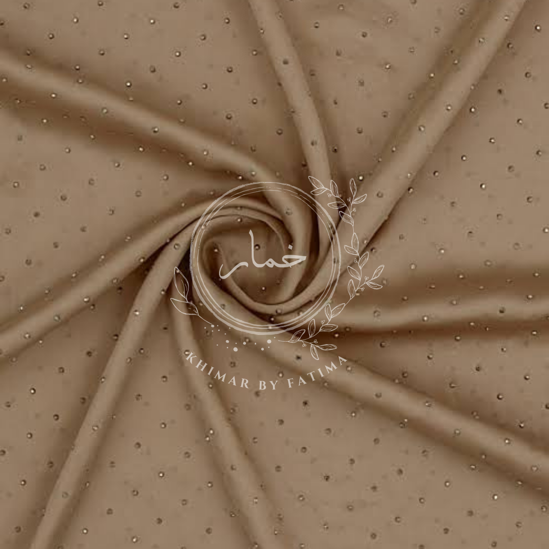 Embellished Silk Hijab - Sand Brown