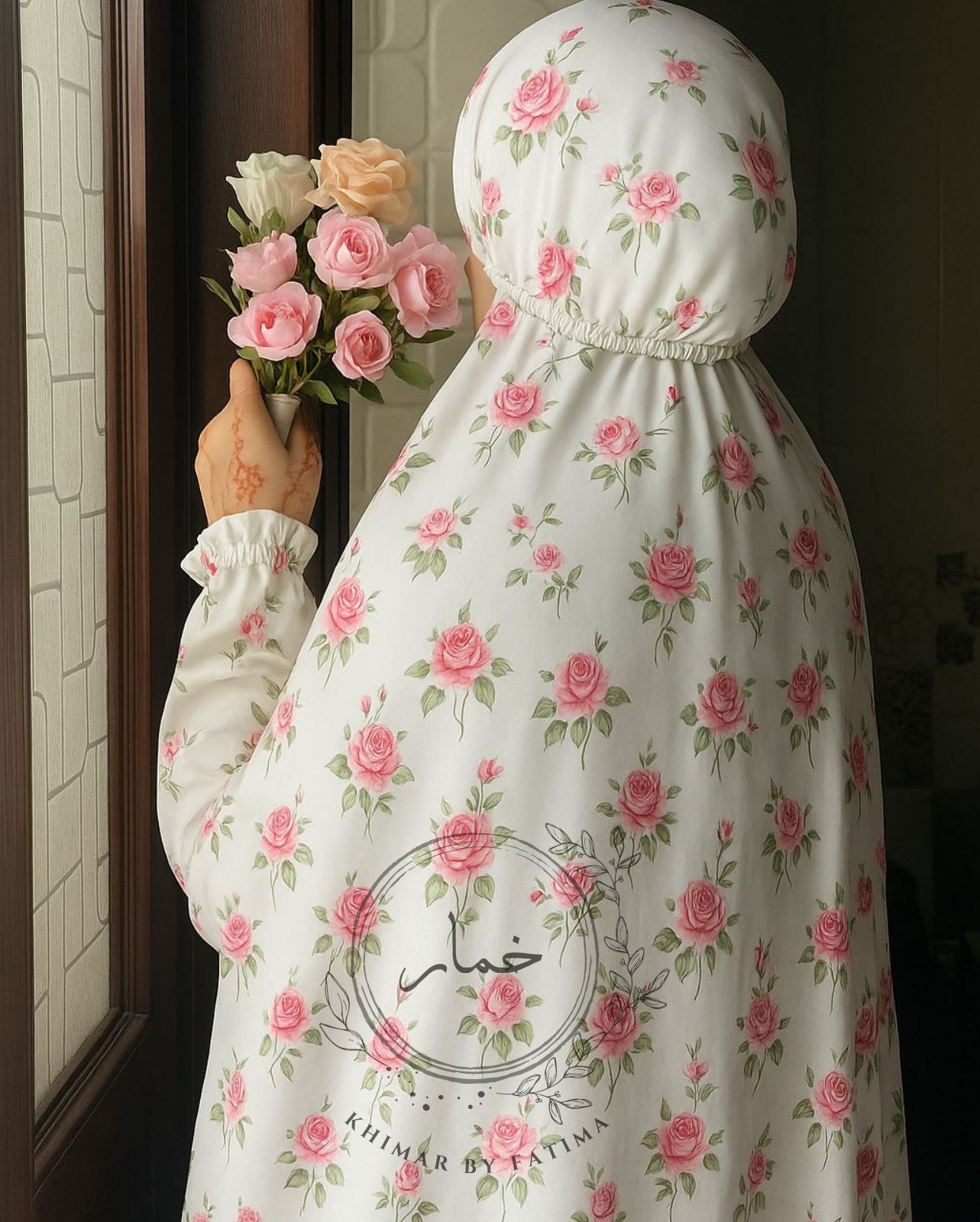 Printed Prayer Gown with Sleeves- Rose