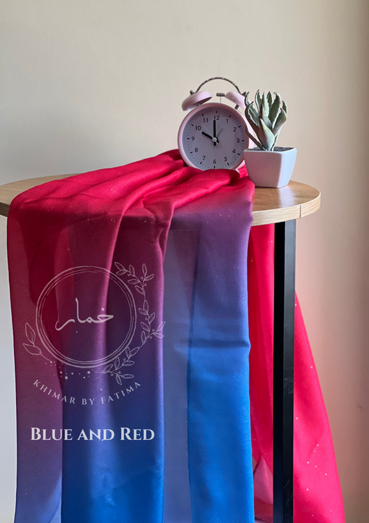 Ombre Lawn Hijabs - Blue and Red