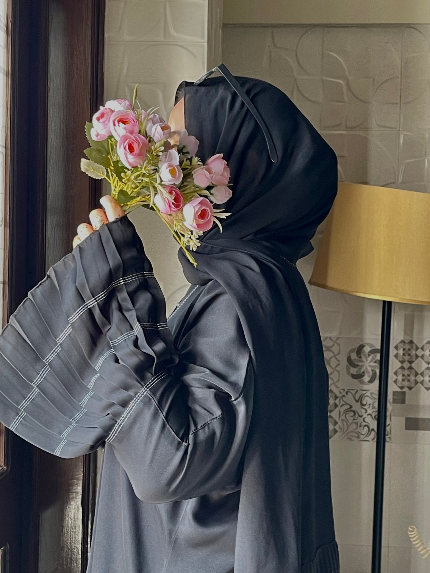 Black Frilled Abaya (White Lining)