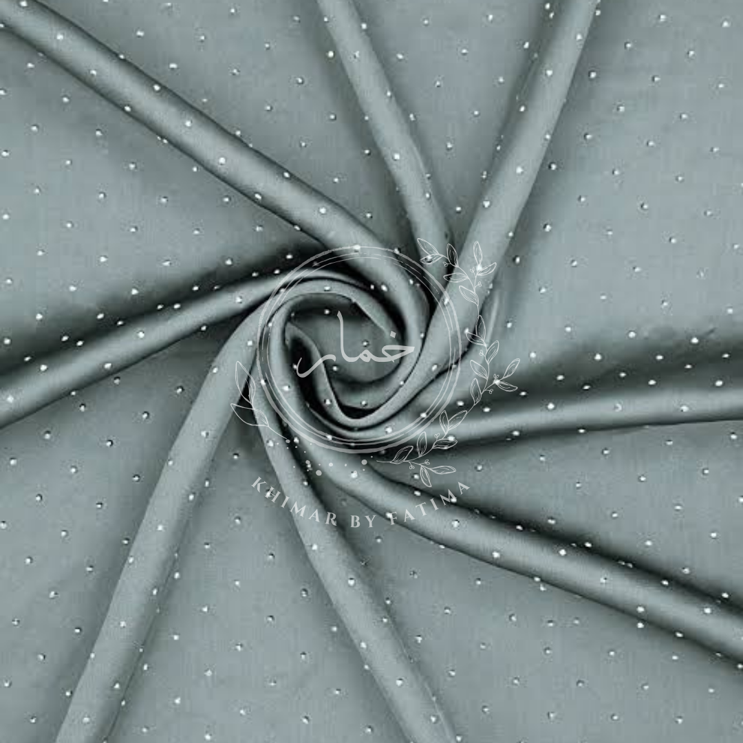 Embellished Silk Hijab - Grey