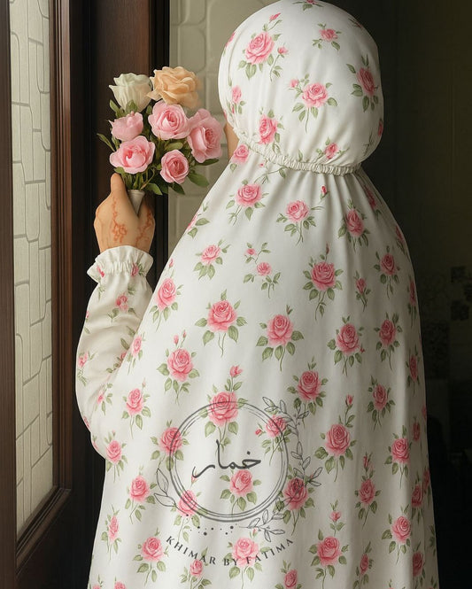 Printed Prayer Gown with Sleeves- Rose